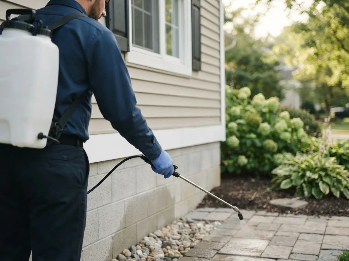 Pest control technician inspecting a home in Hudgins, VA